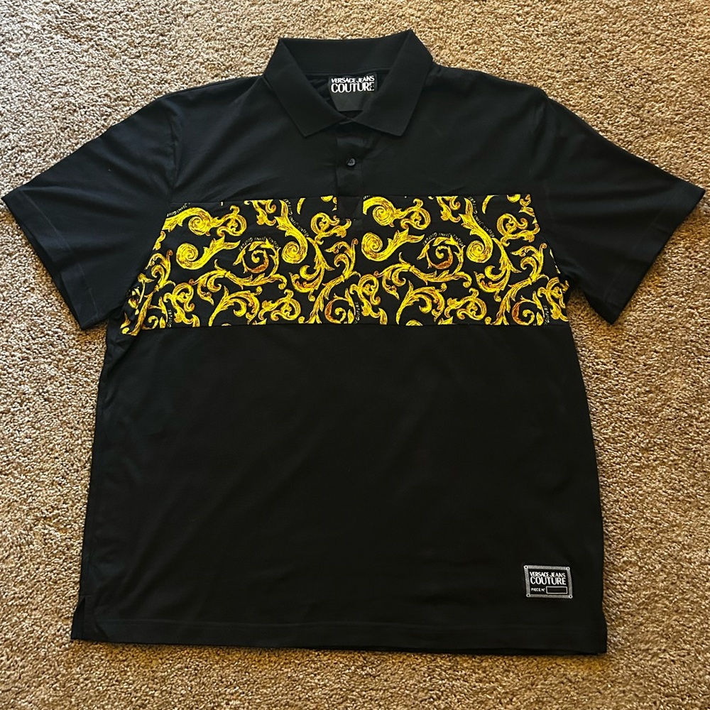 Versace Jeans Couture Black and Gold Polo Shirt
